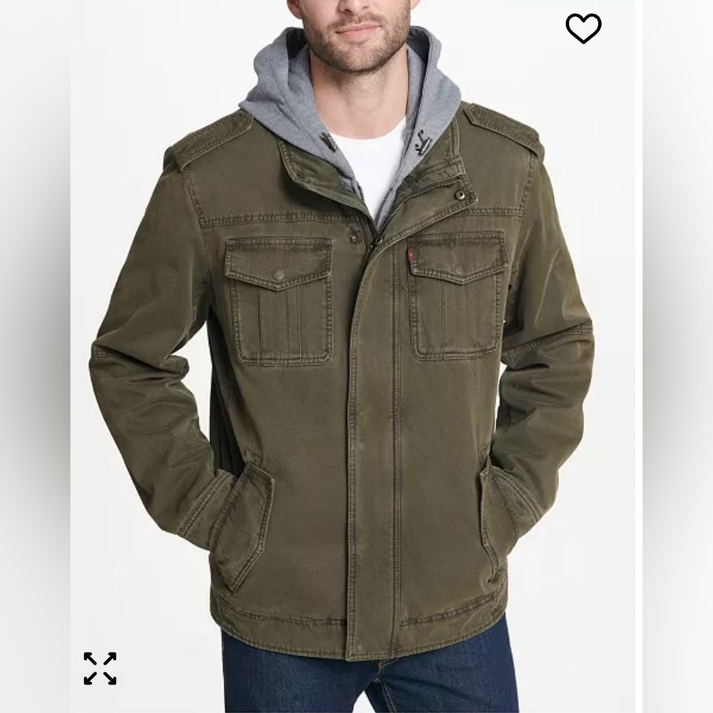 NWT Levi's Men’s Sherpa Lined Two Pocket Hooded Trucker Jacket, Olive, XXL
